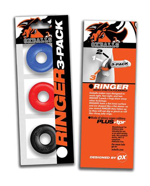 Oxballs Ringer Donut 1 Cock Ring Multicolored 3-Pack for Enhanced Bulge