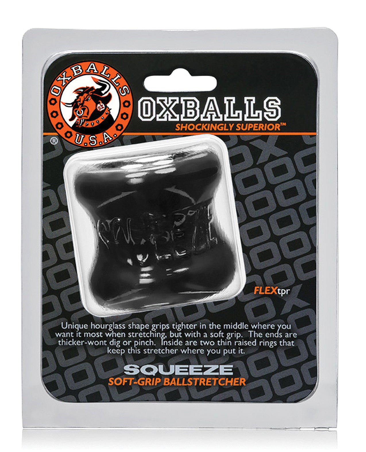Oxballs Black Ball Stretcher with Padded Hourglass Rings
