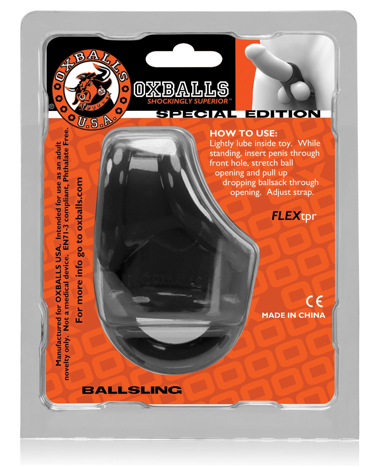 Oxballs Black Ball Split Sling with FLEXtpr Support