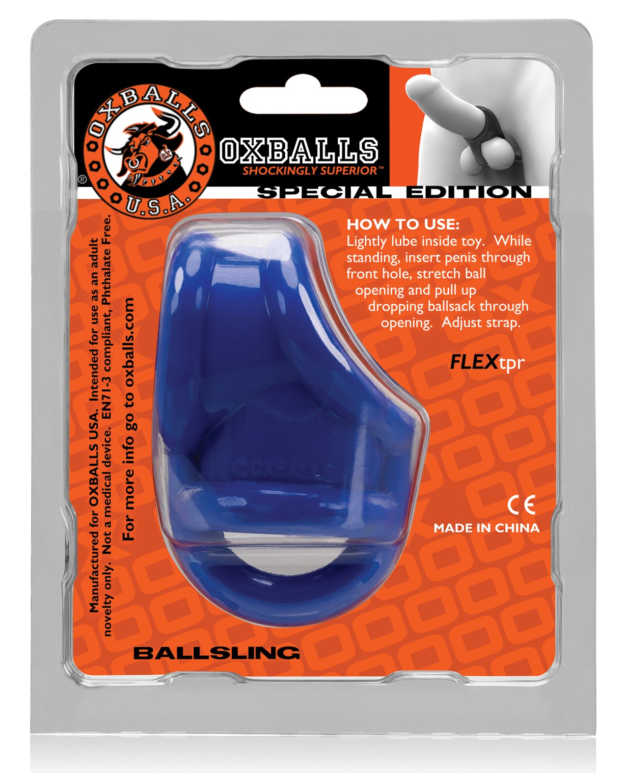 Oxballs Ballsling Ball Split Sling in Police Blue with FLEXtpr Support