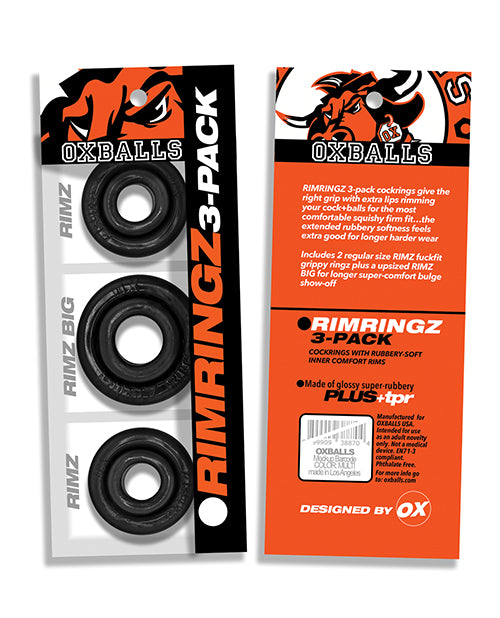 Oxballs Rimringz Multi Size 3 Pack Black Cock Rings