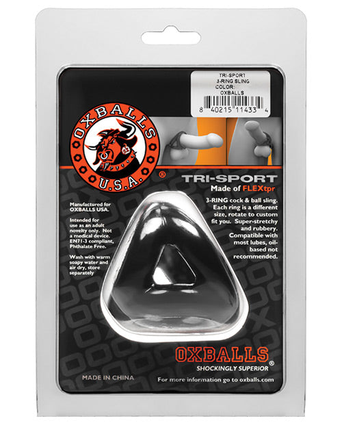 Oxballs Tri-Sport 3-Ring Sling Cockring with Adjustable Fit - Black