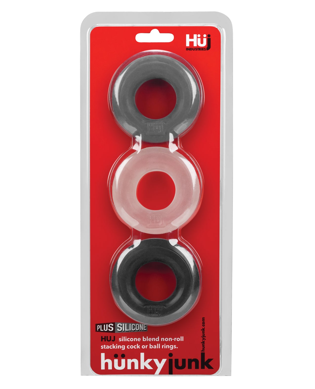 Hunky Junk C-Ring Multi Pack with Stretch Silicone Design – 3-Pack Assorted Colors