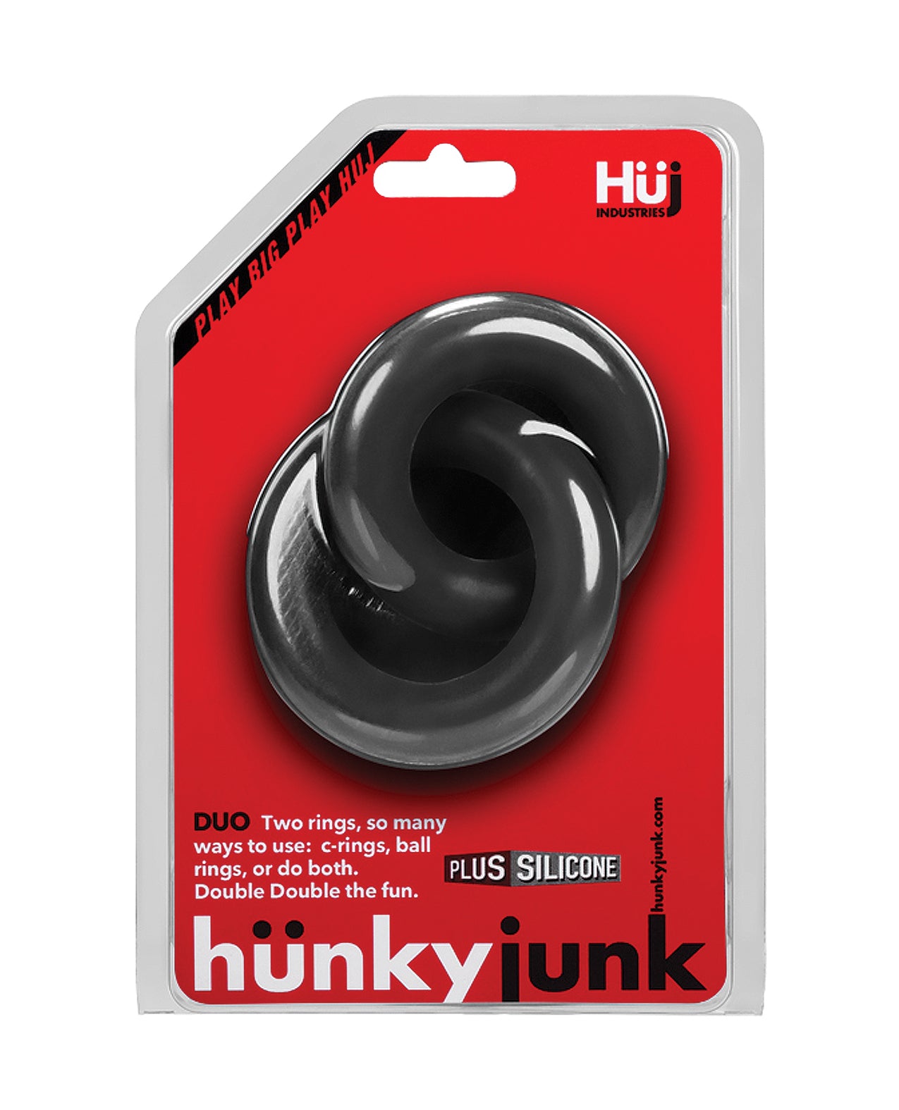 Hunky Junk Duo Linked Cock & Ball Rings in Tar - Chain-Link PLUS+Silicone Design