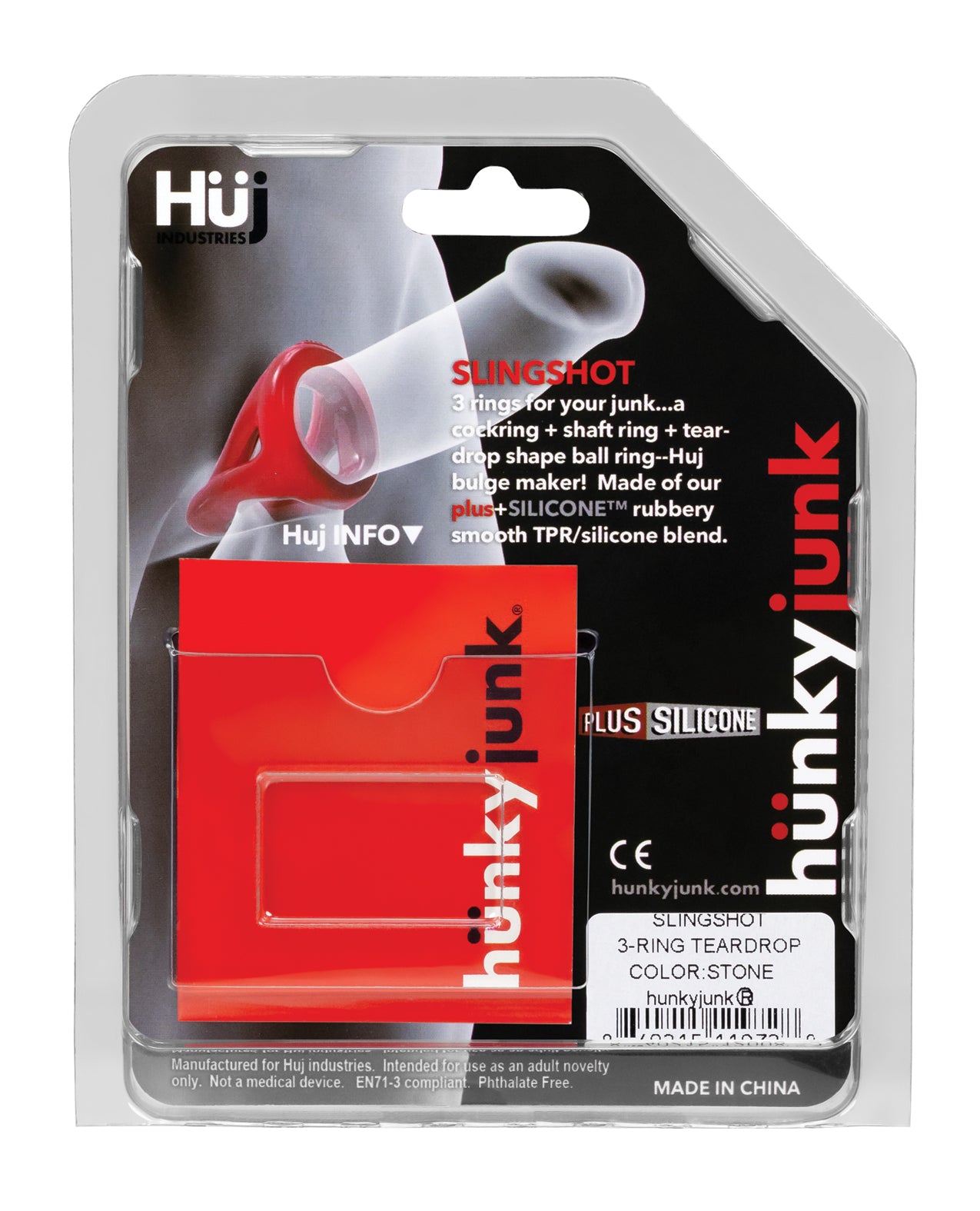 Hunky Junk Slingshot 3 Ring Teardrop Penis Sling with Ergonomic Fit – Stone
