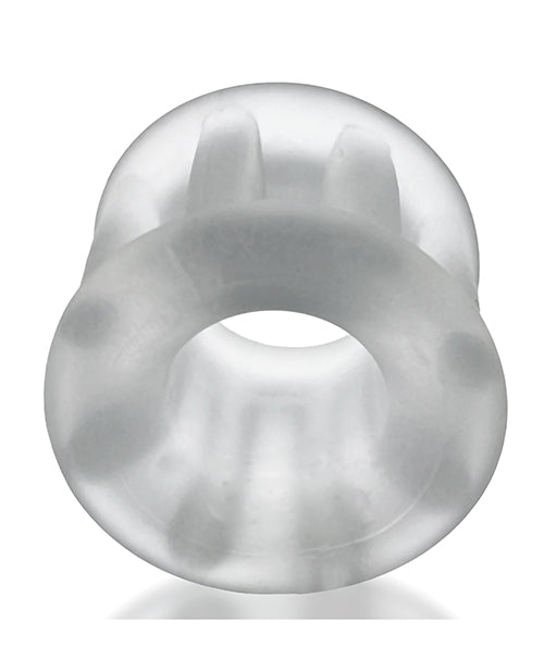 Hunky Junk Ballstretcher Clear Ice PLUS+silicone hourglass design with super-stretch ribs for comfortable penis enhancement