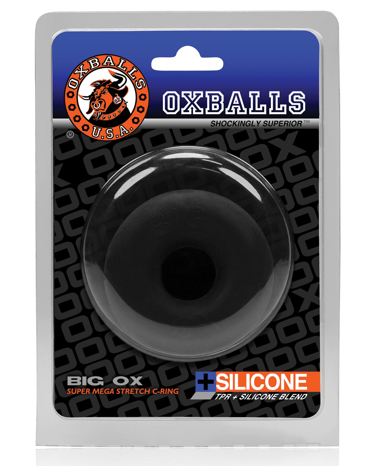 BIG OX Thick Silicone Cockring with Stretchable Comfortable Design - Black Ice