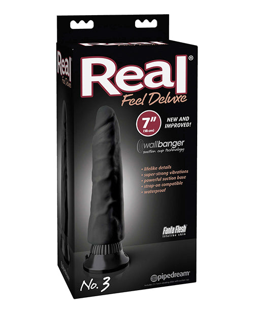 Real Feel Deluxe Vibrator Black 7 Inch with Lifelike Fanta Flesh and Suction Base for Realistic Intimate Pleasure