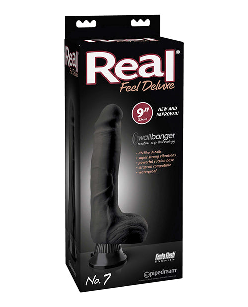 Real Feel Deluxe Vibrator Black 9-inch Realistic Texture Suction Cup for Lifelike Sensation and Hands-Free Use