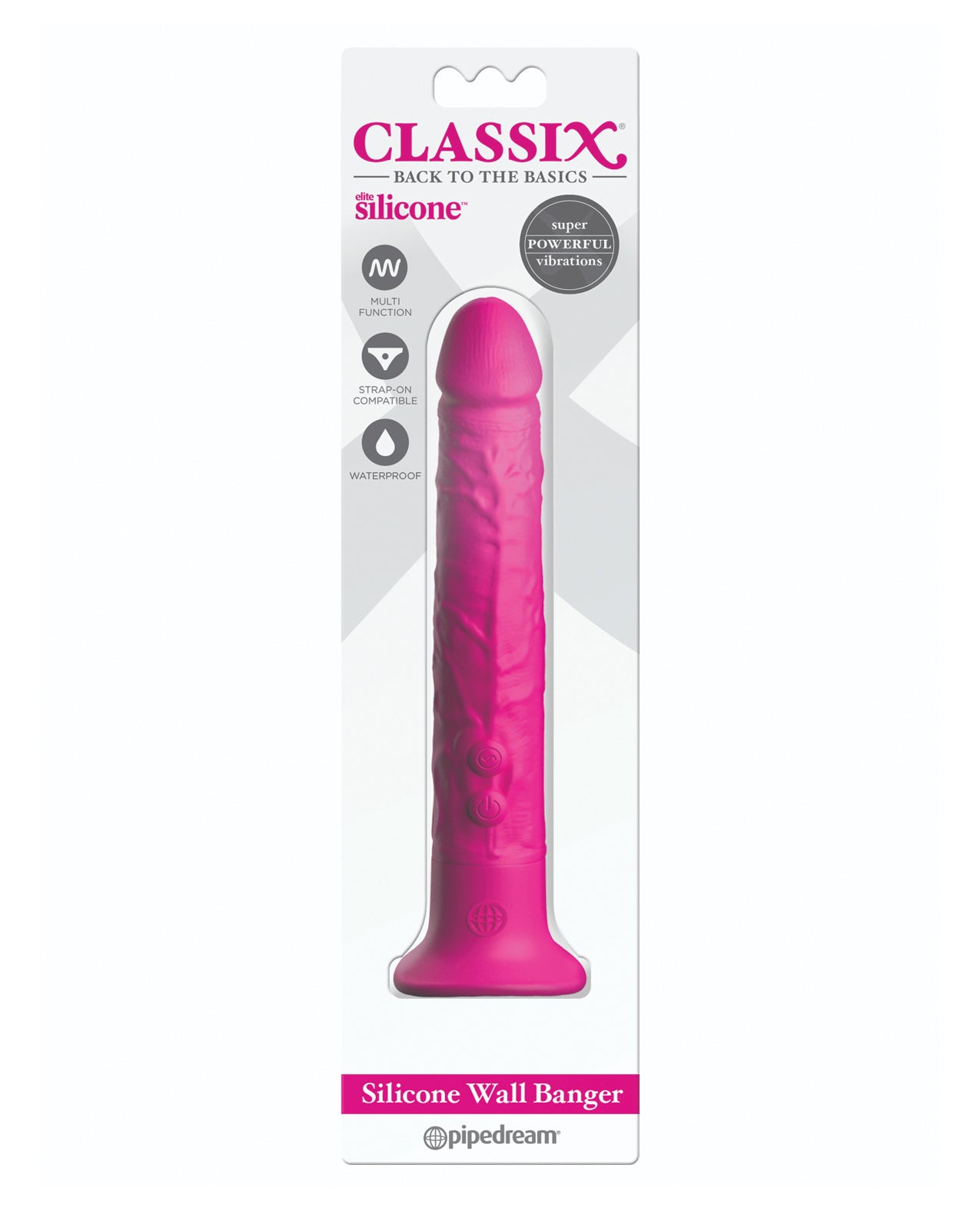Classix Silicone Dildo Pink with Suction Cup and 10 Vibration Functions for Hands-Free Versatile Stimulation