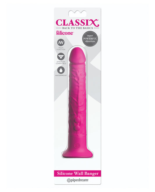 Classix Silicone Dildo Pink with Suction Cup and 10 Vibration Functions for Hands-Free Versatile Stimulation