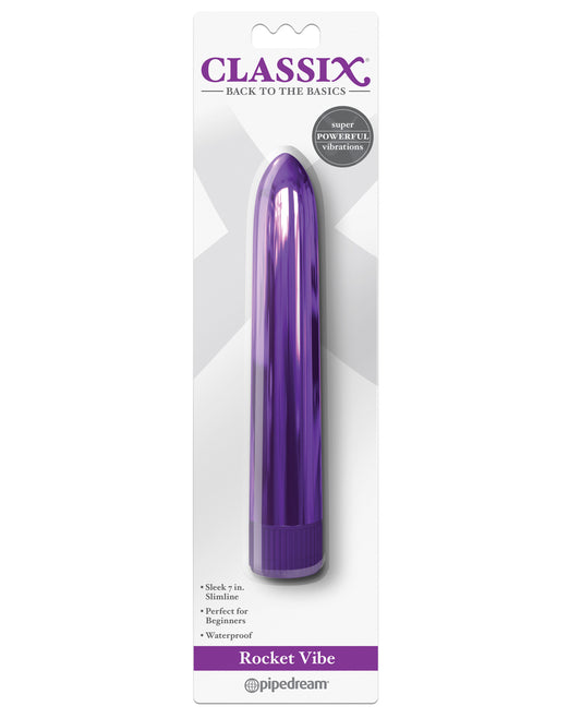 Classix Vibrator Metallic Purple 7-Inch Multi-Speed Slimline for Versatile Intimate Stimulation