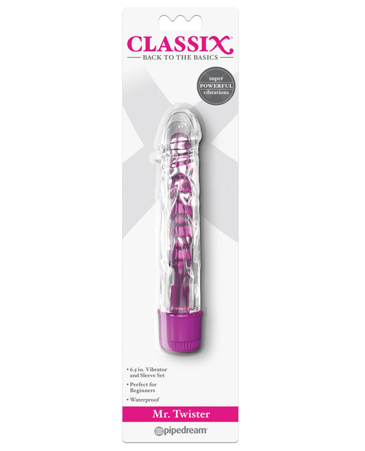 Classix Vibrator Crystal Clear Removable Sleeve Textured Swirl Design for Versatile Stimulation