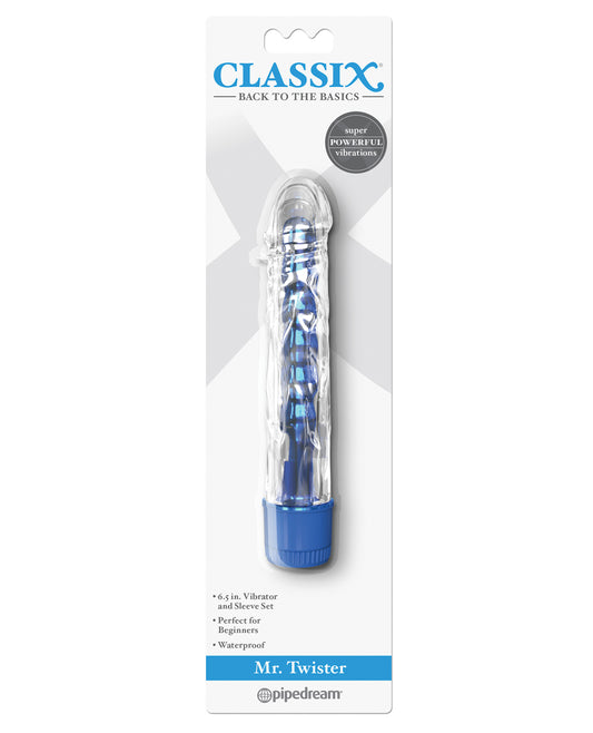 Classix Vibrator Swirl Texture Crystal Clear Sleeve Metallic Interior for Enhanced Stimulation