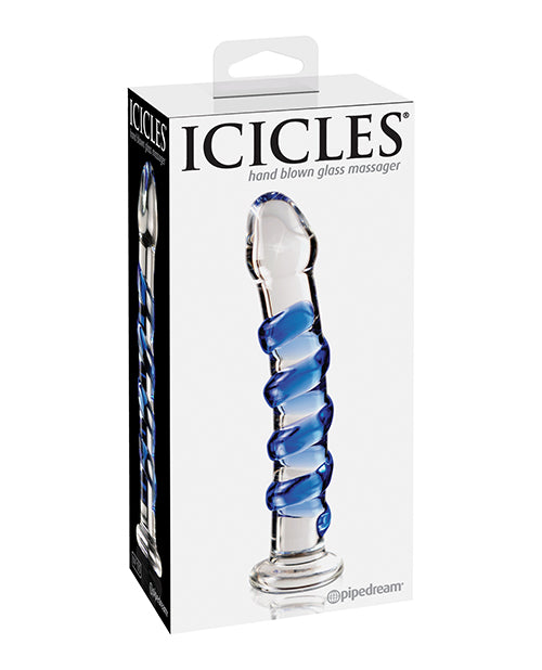 Icicles glass massager hand-blown design blue swirl hypoallergenic glass for intimate luxury play