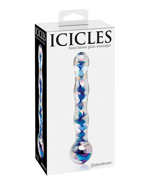Icicles Glass Massager Hand-Blown Blue Swirl Detail Hypoallergenic Design for Versatile Stimulation