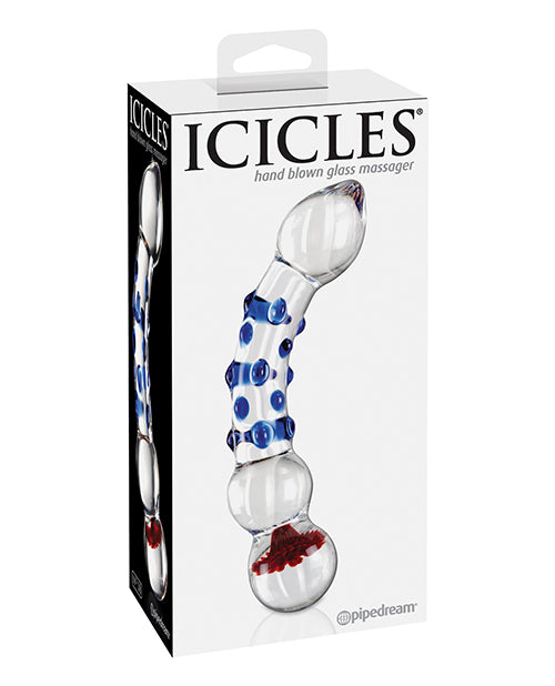 Icicles Glass Massager Hand-Blown Blue Knobs Nonporous Design for Body-Safe Intimate Massage