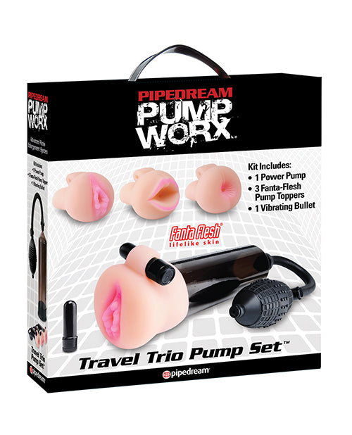 Pump Worx Penis Enhancement Set with Fanta Flesh Sleeves and Vibrating Bullet for Travel Performance