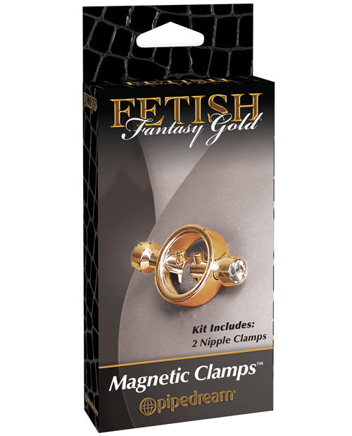 Fetish Fantasy Gold Magnetic Nipple Clamps Jeweled Accents Nonporous Metal for Sensual Bondage Play