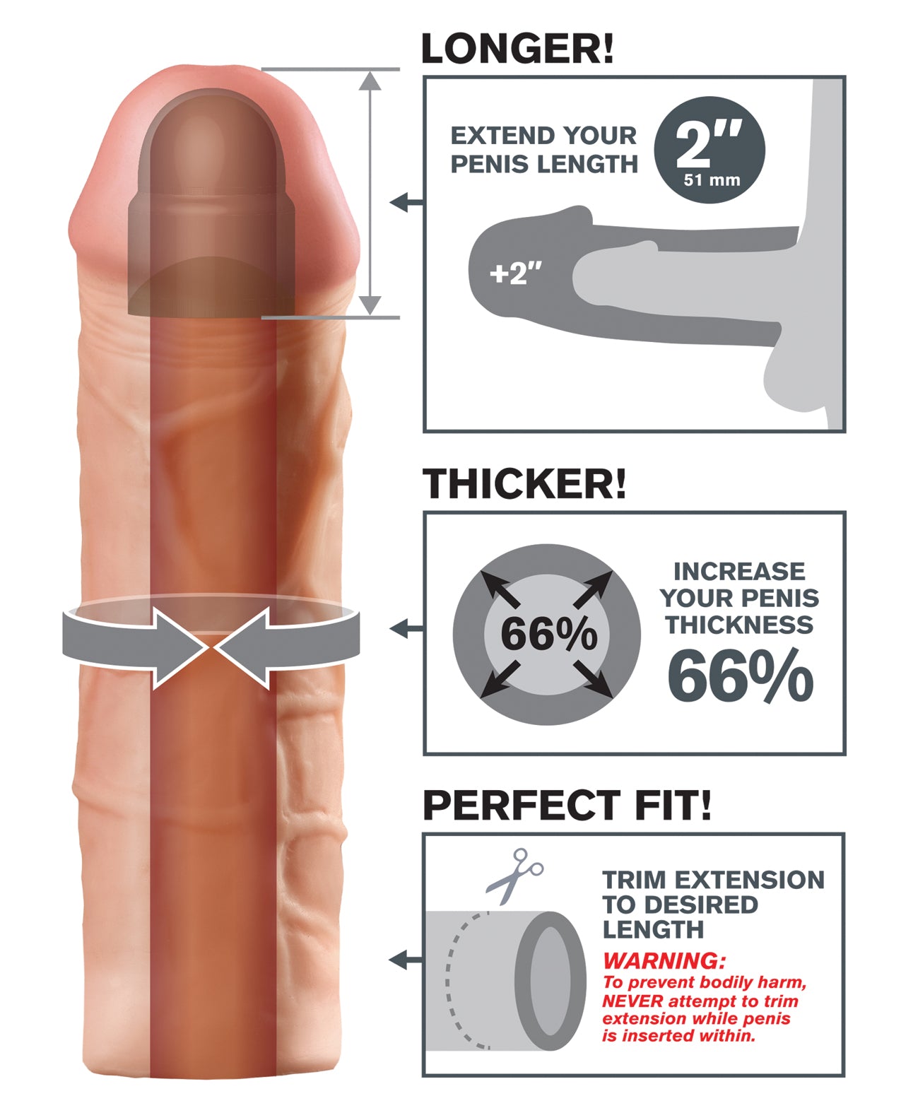 Fantasy X-tensions Mega 2" Penis Extension with Custom Fit - Flesh