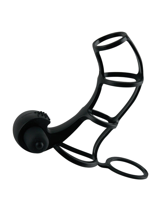 Deluxe Silicone Power Cage Black Penis Enhancement with Vibrating Stimulator