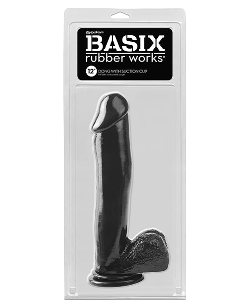 Basix Rubber Works dong black flexible suction cup base for hands-free pleasure and harness compatibility