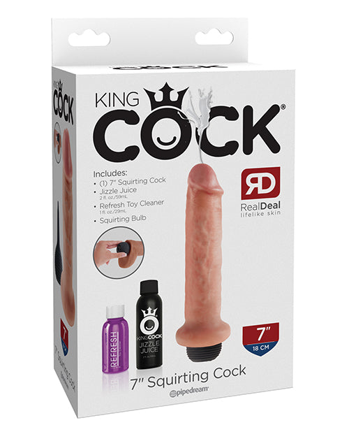 King Cock Dildo 7-Inch Squirting Design Realistic Detailing with Jizzle Juice Bulb for Lifelike Cum Play