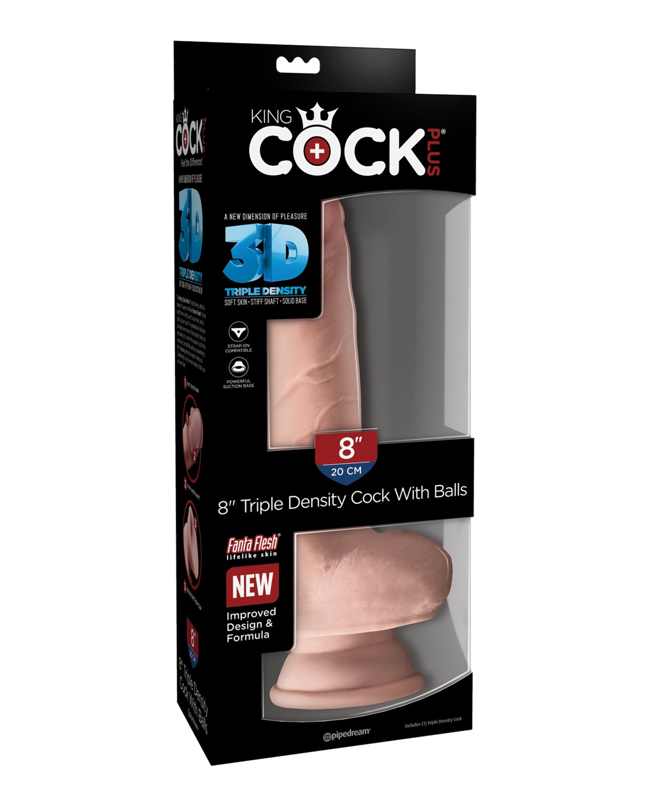King Cock 8-Inch Triple Density Dildo with Balls lifelike Fanta Flesh material suction cup base for realistic pleasure