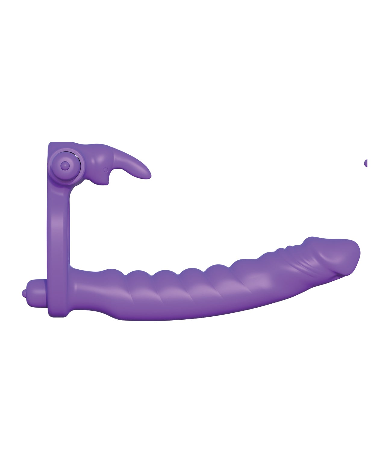 Silicone Double Penetrator Rabbit Vibrating Cock Ring with Clitoral Stimulator