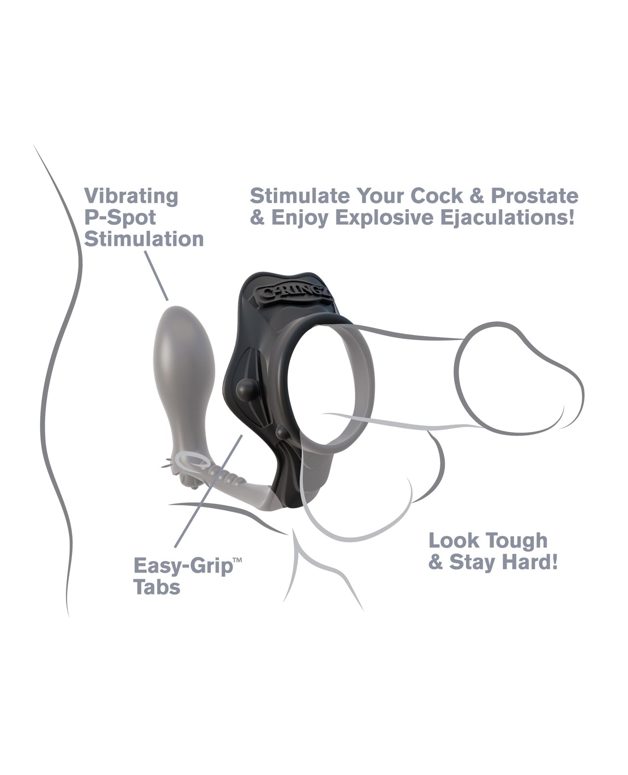 Rock Hard Ass-Gasm Silicone Dual Cock Ring with Prostate Plug