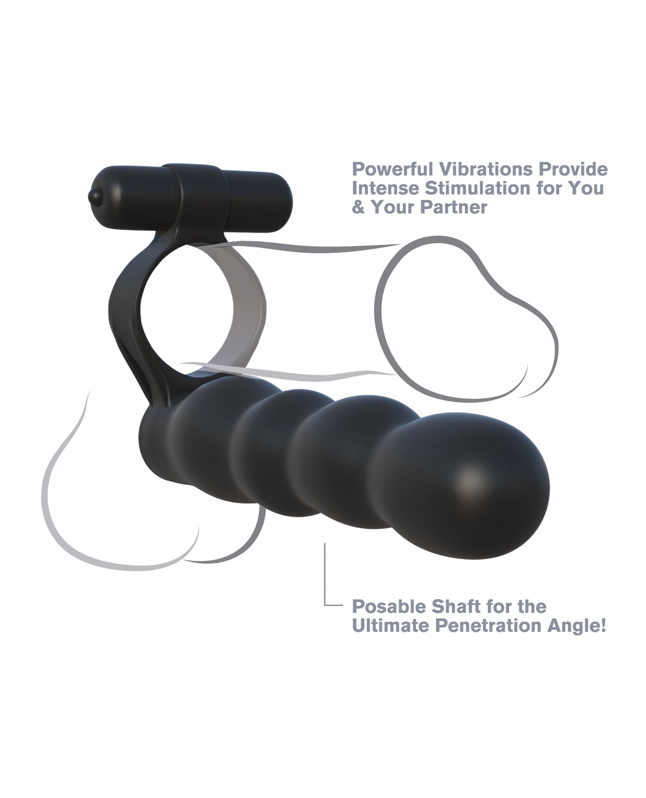 Posable Partner Double Penetrator Black Ring with Flexible Stimulator