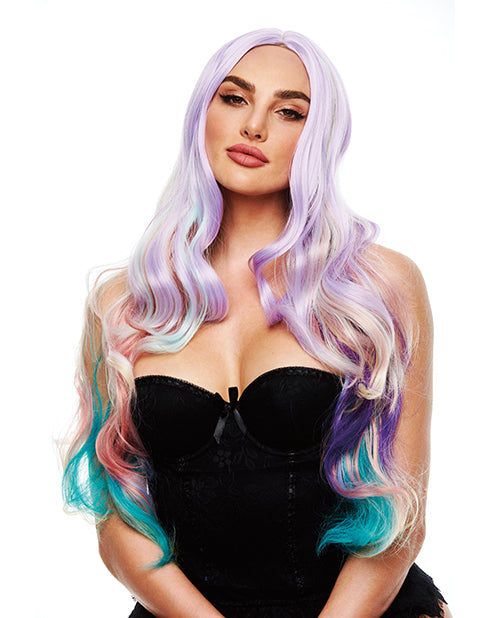 Pleasure Wigs costume wig pastel rainbow colors long layered synthetic for mermaid-inspired cosplay