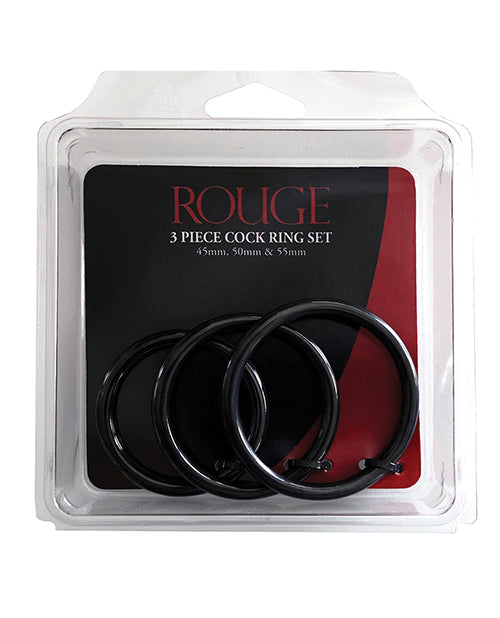 Rouge Black Stainless Steel 3 Piece Cock Ring Set - Black