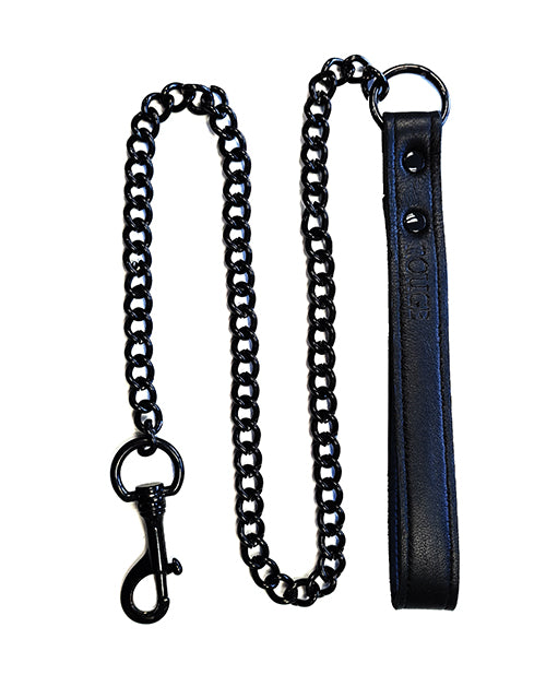 Rouge Bondage Lead Black Leather with Black Metal Chain and Trigger Hook for Secure Restraint Play