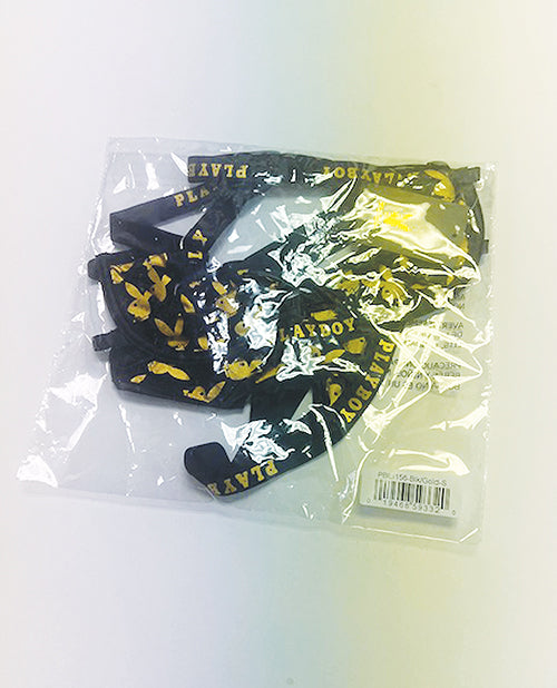 Playboy Gold Foil Mesh & Satin Bralette w/Thong 2 pc Set - Black/Gold 1