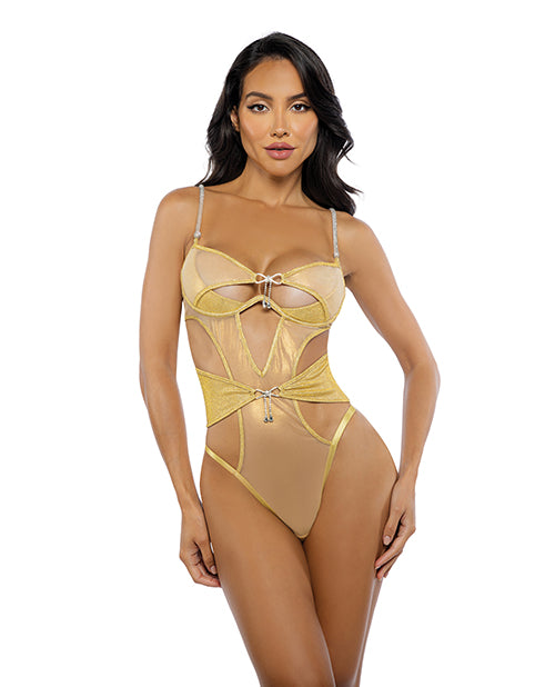 Roma Confidential lingerie metallic shimmer mesh teddy with rhinestone accents and underwire for glamorous fit