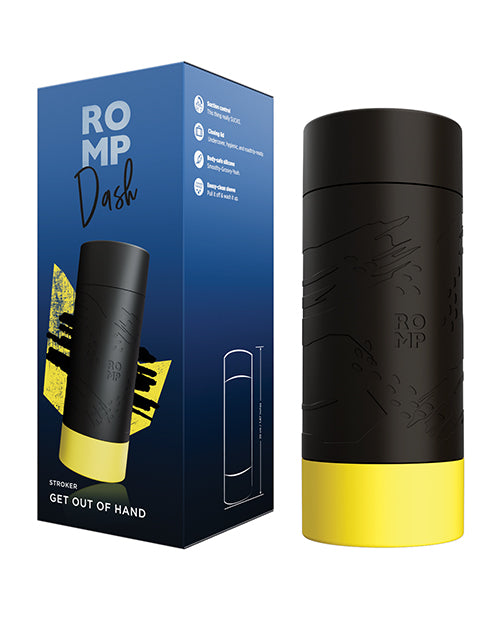 ROMP Dash Black Stroker skin-soft manual suction masturbator for realistic sensation and easy cleaning