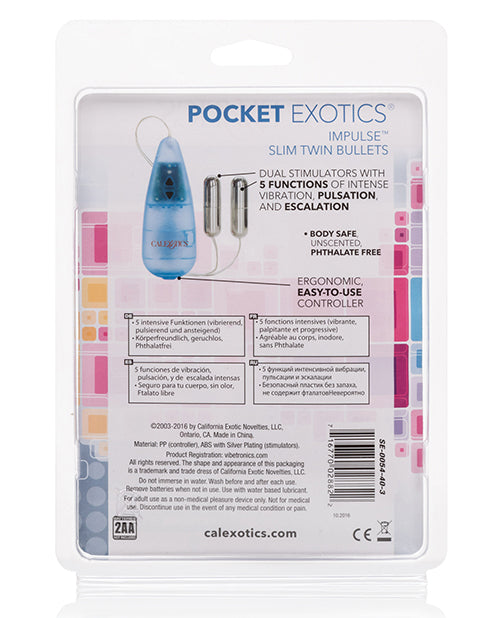 Pocket Exotics Silver Twin Bullet Stimulators with 5 Vibration Modes