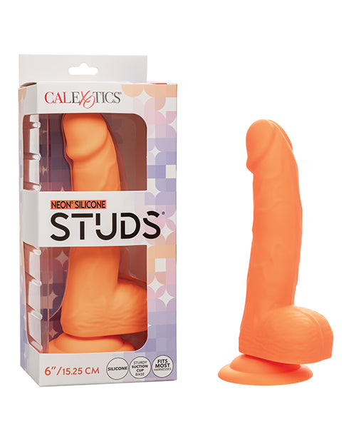 Silicone Studs Dildo Pure Silicone Neon Orange with Curved Suction Cup Base for Realistic Hands-Free Play
