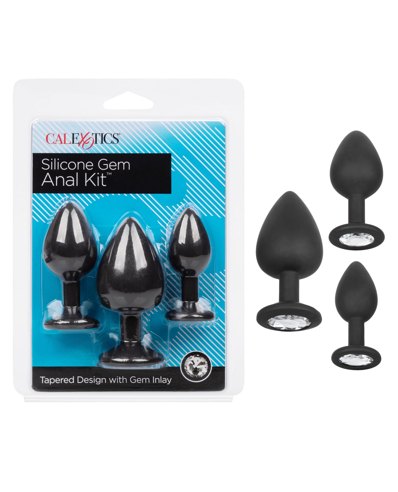 CalExotics Anal Toys Silicone Gem Anal Plug Kit with Graduated Sizes and Gem Base for Safe Anal Play
