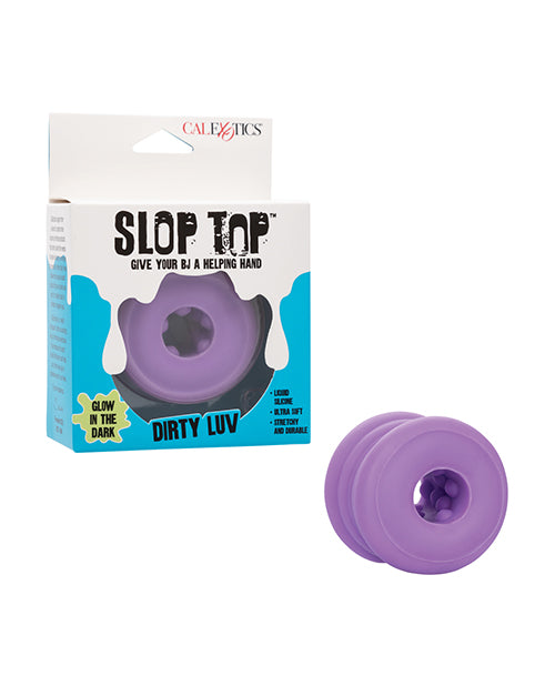 Slop Top silicone stroker with nubby textured surface and glow in the dark design for enhanced stimulation