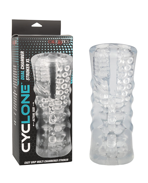 Cyclone XL Stroker Dual Chamber Transparent Ribbed Design for Intense Male Pleasure