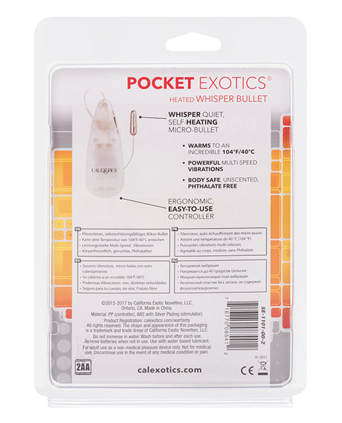 Pocket Exotics Heated Whisper Bullet Silver Discreet Heated Stimulator