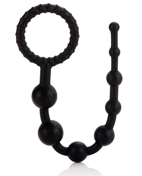 Black Silicone Anal Beads with Graduated Design and Ring Handle