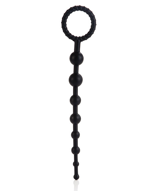 Black Silicone Anal Beads with Graduated Design and Ring Handle