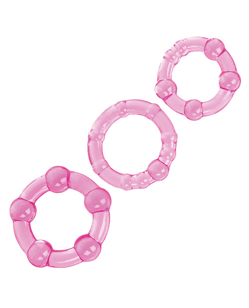 Stretchy Silicone Island Cock Rings Set with Pleasure Beads - Pink
