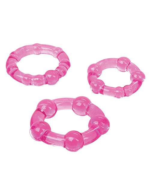 Stretchy Silicone Island Cock Rings Set with Pleasure Beads - Pink