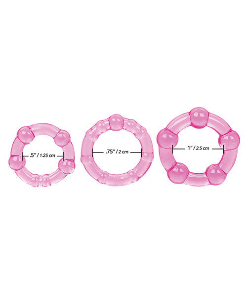 Stretchy Silicone Island Cock Rings Set with Pleasure Beads - Pink