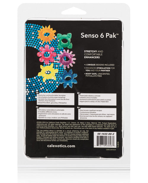 Senso 6 Pack Textured Penis Enhancement Rings – Assorted Colors