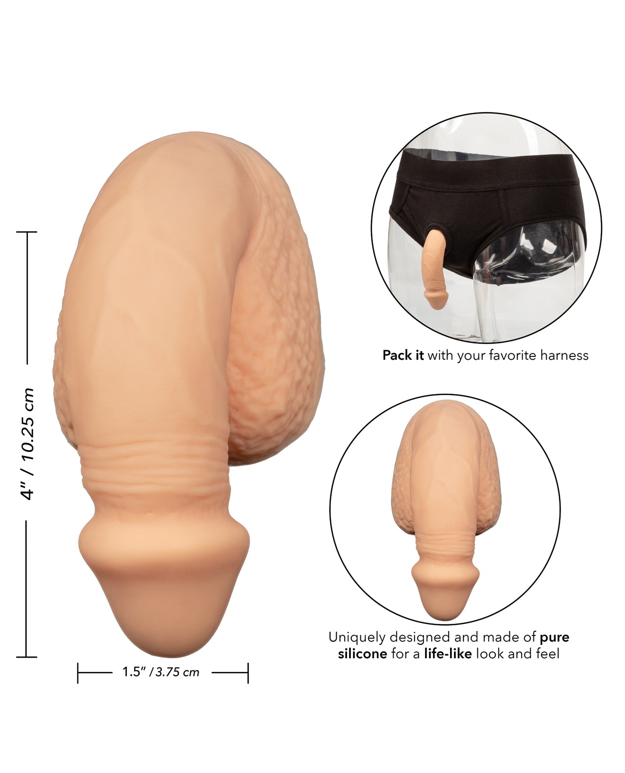 Packer Gear 4-Inch Silicone Packing Penis with Secure Harness Base